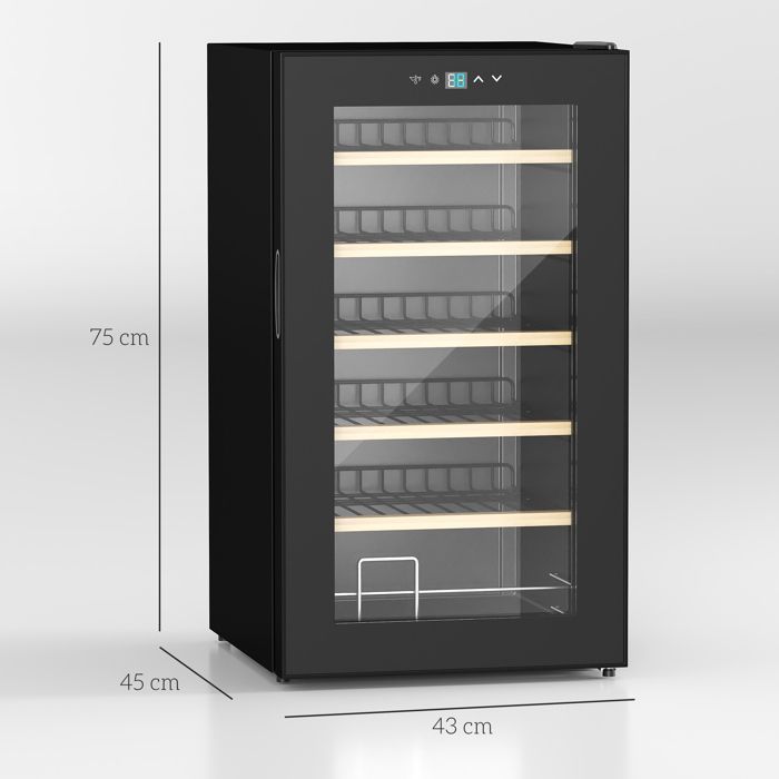 High-performance 65L wine cellar for 24 bottles, adjustable temperature 5-20°C, with LED light and touch control panel, black