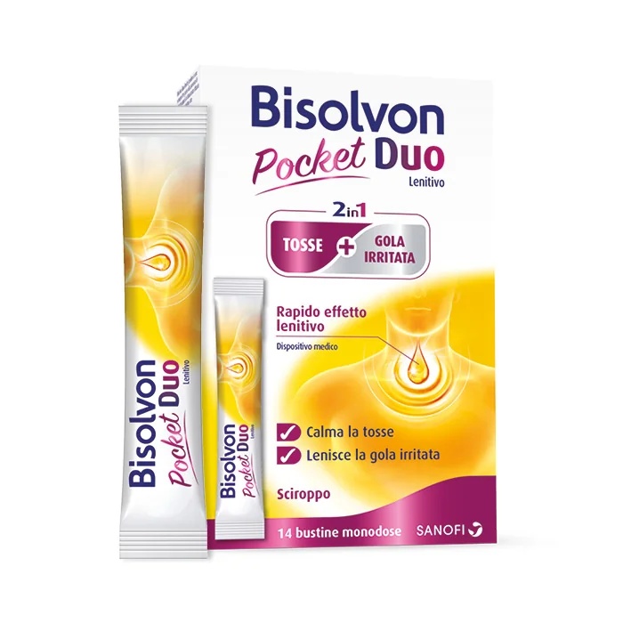 BISOLVON Bisolvon Duo Pocket Médicament apaisant pour la toux et les maux de gorge 14 sachets