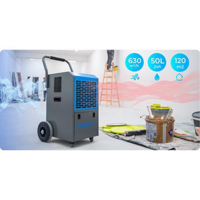 HEXWELT 650W Industrie-Luftentfeuchter, 50l/24h Baustellen-Luftentfeuchter