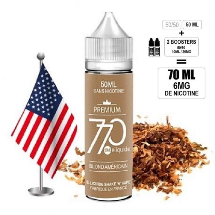 Líquido para cigarrillo electrónico de 70 ml con 6 mg de nicotina - Marca: 770 - Sabor: Tabaco americano ligero