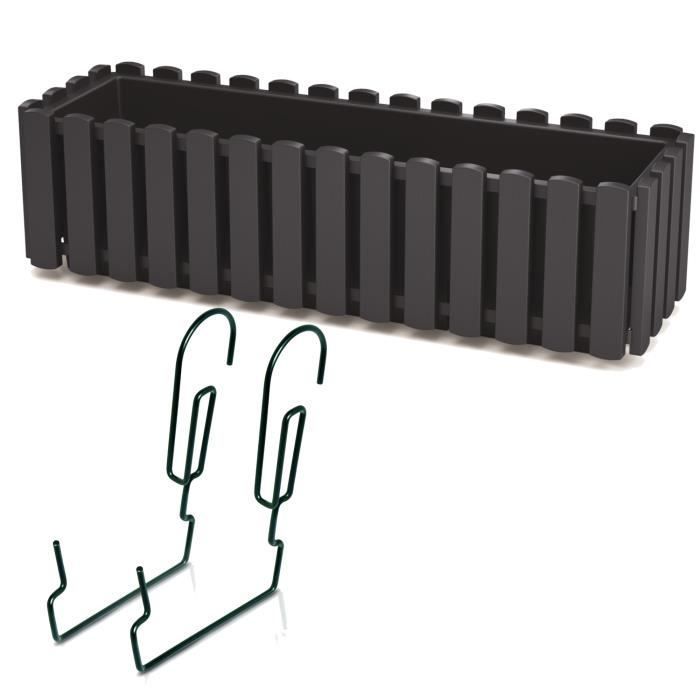 Macetero para balcón con ganchos, maceta, contenedor de plantas, con forma de valla, color antracita, 58 cm, 10 L, jardinera para balcón, barandilla, caja de flores