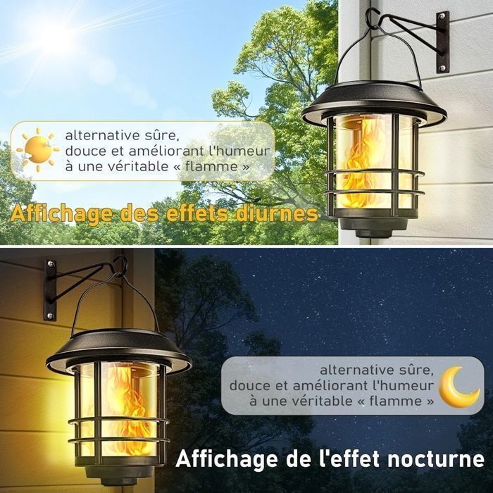 Linterna solar LED para exteriores KENLUMO, paquete de 2 linternas solares para exteriores con efectos de llama realistas, resistente al agua IP65.