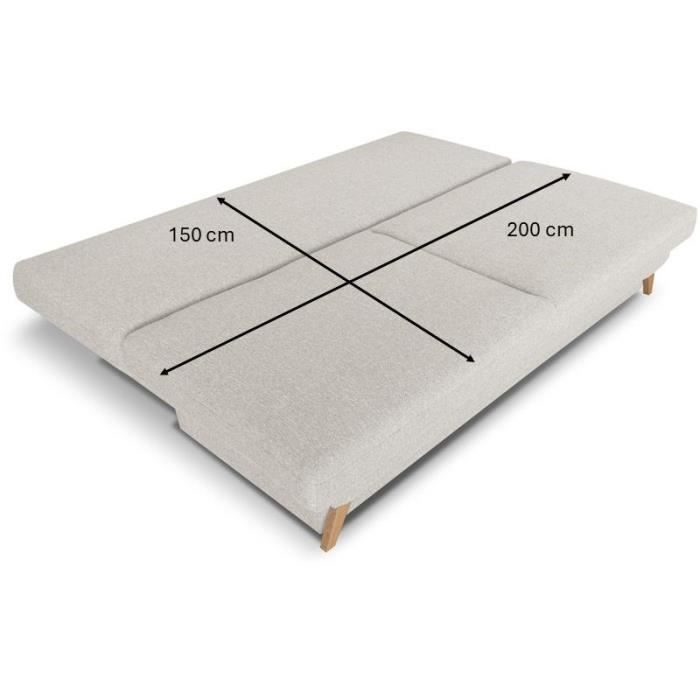 Sofá cama convertible - 3 plazas - NAOTO - Tela beige - Compartimento de almacenamiento - 202 x 98 x 98 cm