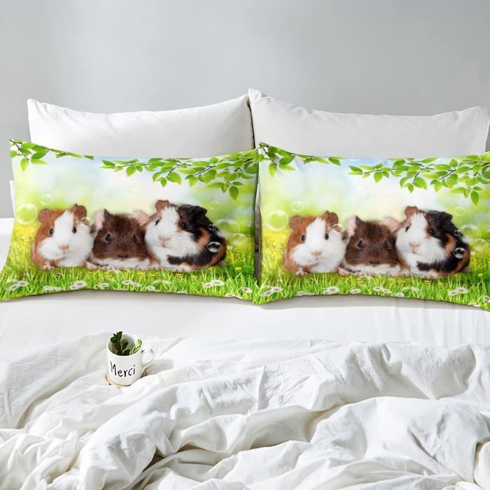 Juego de ropa de cama infantil con funda nórdica y 2 fundas de almohada, diseño de conejillo de indias adorable, para dormitorio, 140 x 200 cm.