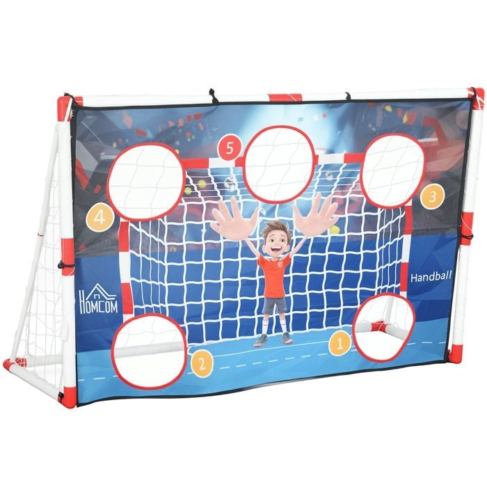 Handbalkooi voor buiten - HOMCOM - 5 doelzones - pomp - opblaasbare handbal - grondpinnen - wit
