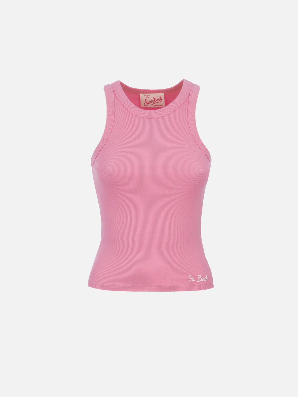 Roze geribbelde katoenen tanktop voor dames
