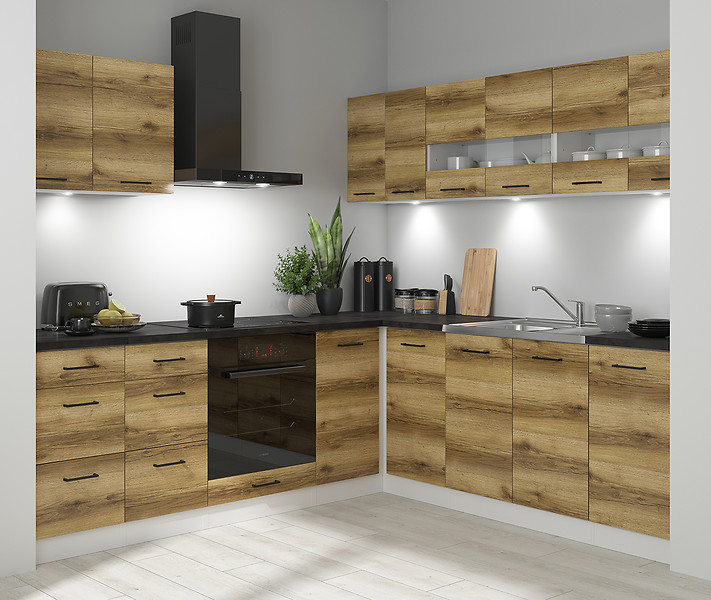 Komplet kuchenny narożny Junona Line 220x240 dąb delano z blatem