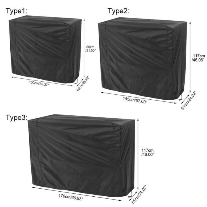 Accessoires Barbecue,Housse imperméable noire pour Barbecue, couverture de protection anti poussière, accessoire - 145x61x117cm