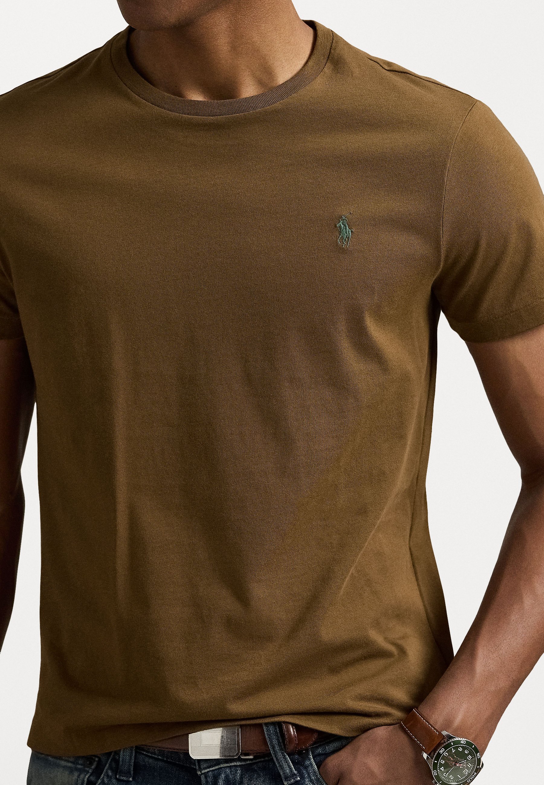 Polo Ralph Lauren CUSTOM SLIM FIT JERSEY CREWNECK T-SHIRT - Basic T-shirt - naturel bruin