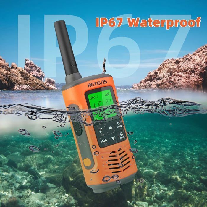 Walkie Talkie Retevis RT45P, resistente al agua IP67, PMR446, 16 canales, VOX, linterna LED, alarma SOS, CTCSS/DCS, para actividades al aire libre.