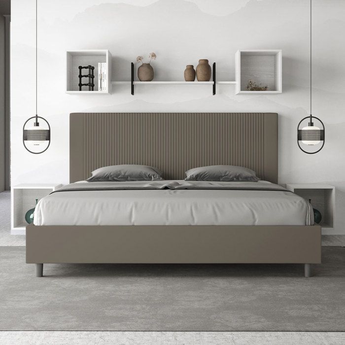Cama tamanho King - Ityhome - Goya - 200x210 cm - Couro sintético Cappuccino - Sem estrado