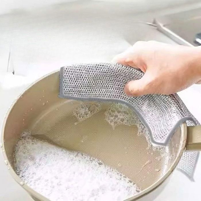 Estropajos de acero inoxidable potentes y duraderos para fregar en seco y en húmedo, paños de esponja, bandeja de alambre de doble capa, 10 piezas, 20 x 20 cm