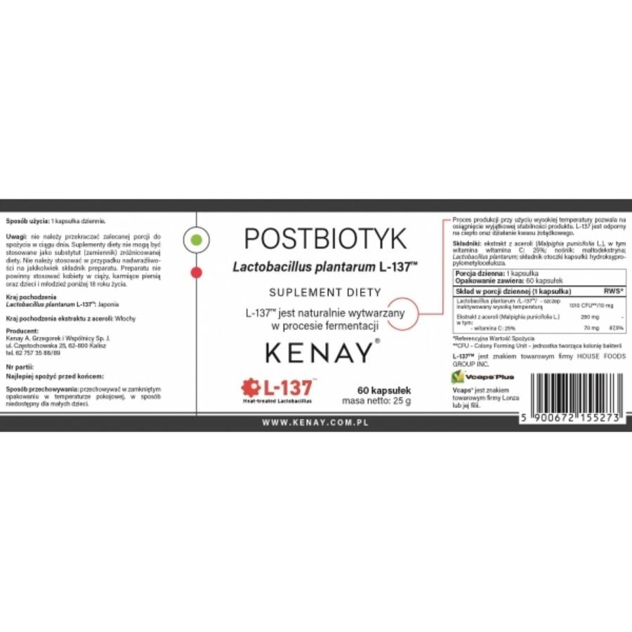 Kenayn postbiotyk Lactobacillus Plantarum L-137