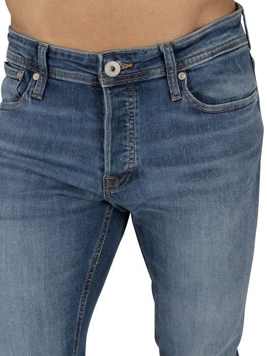 JACK & JONES Herren-Skinny-Jeans, blau – 5 Taschen, niedrige Leibhöhe, Stretch