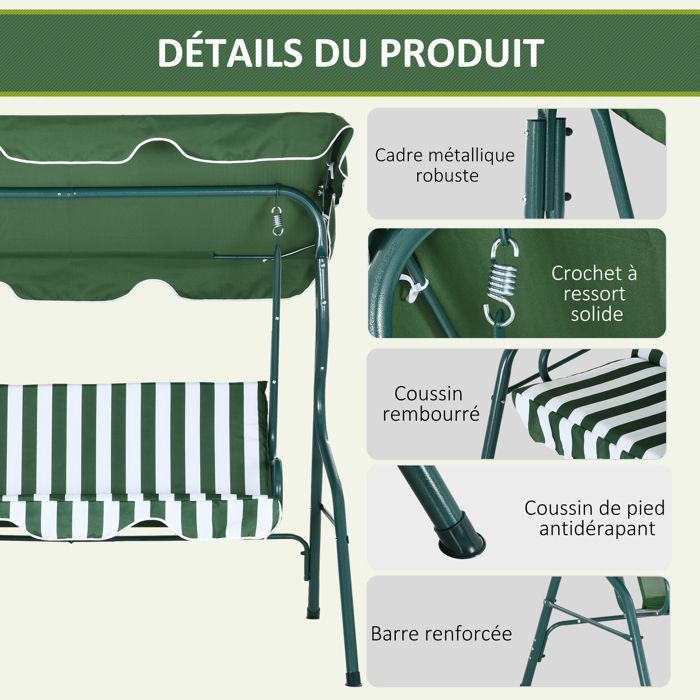 Altalena da giardino - Outsunny - 170x110x153cm - Metallo - verde