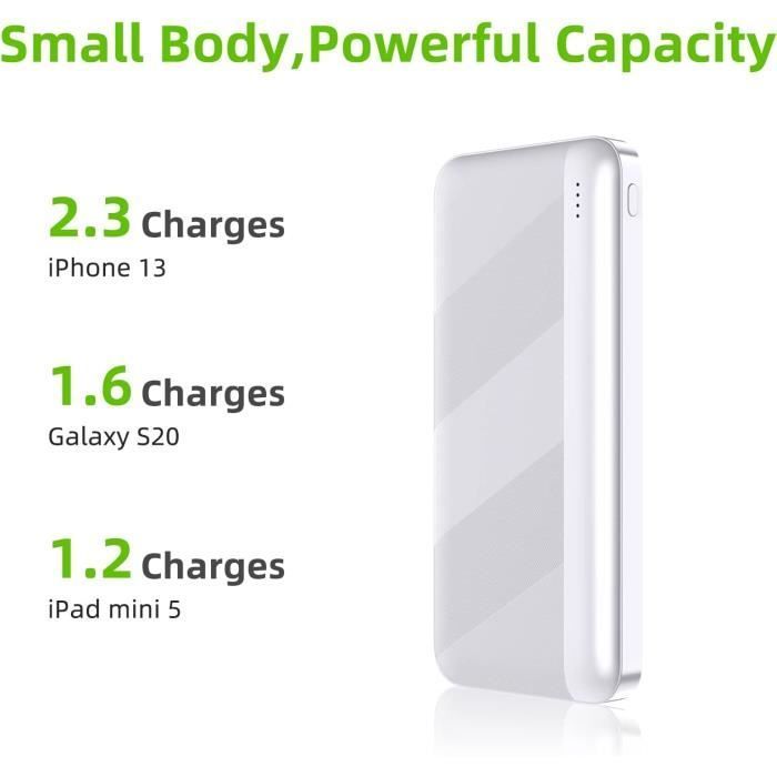 Batteria esterna, power bank da 10000 mAh con 2 porte di uscita, compatibile con iPhone 14 13 12 11 X Samsung Xiaomi Huawei iPad ecc.