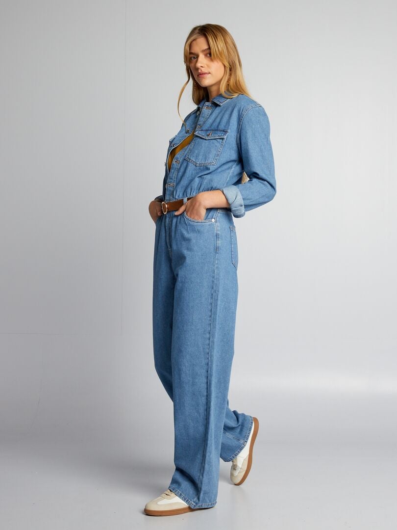 Jardineira jeans folgada - AZUL