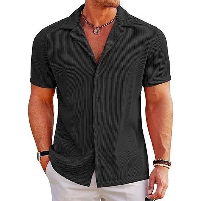 Camisa informal de manga corta para hombre, ideal para la playa en verano - FINDPITAYA - Modelo - Negro - Adulto - Hombre