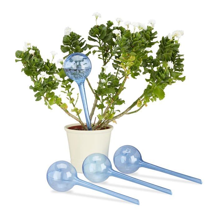Globos de riego de plástico, juego de 4 – riego automático para plantas hasta por 2 semanas, color azul