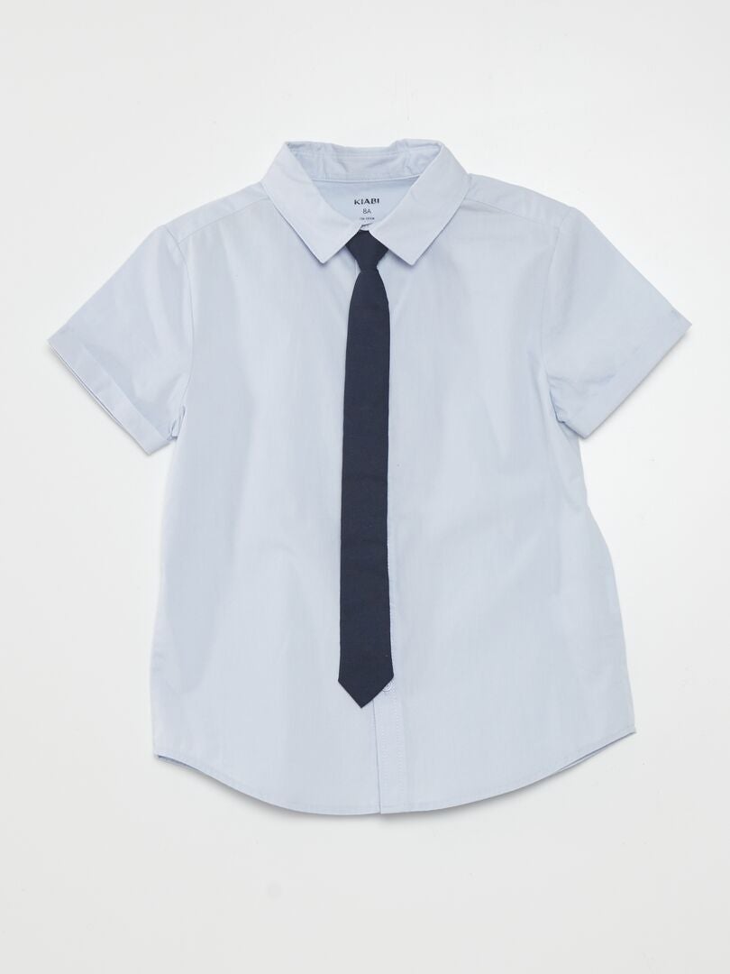 Conjunto de camisa e gravata de algodão - 2 peças - AZUL