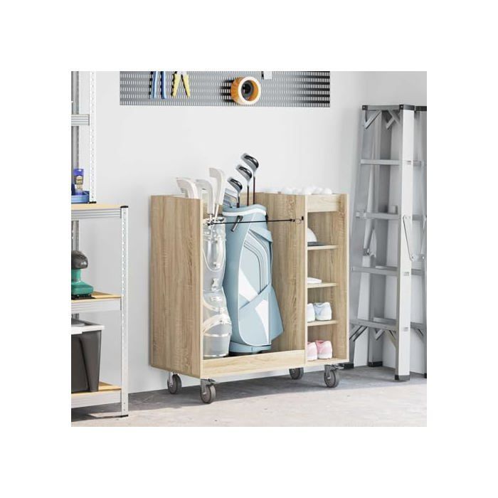Taquilla de golf - vidaXL - Roble Sonoma - 90x45x98 cm - Amplio espacio de almacenamiento - 4 ruedas - Estructura metálica