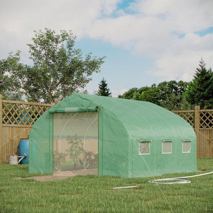 Serra a tunnel Outsunny - 10,4 m² - Porta avvolgibile con cerniera, finestre in rete - Resistente ai raggi UV - 350 x 300 x 200 cm - Verde