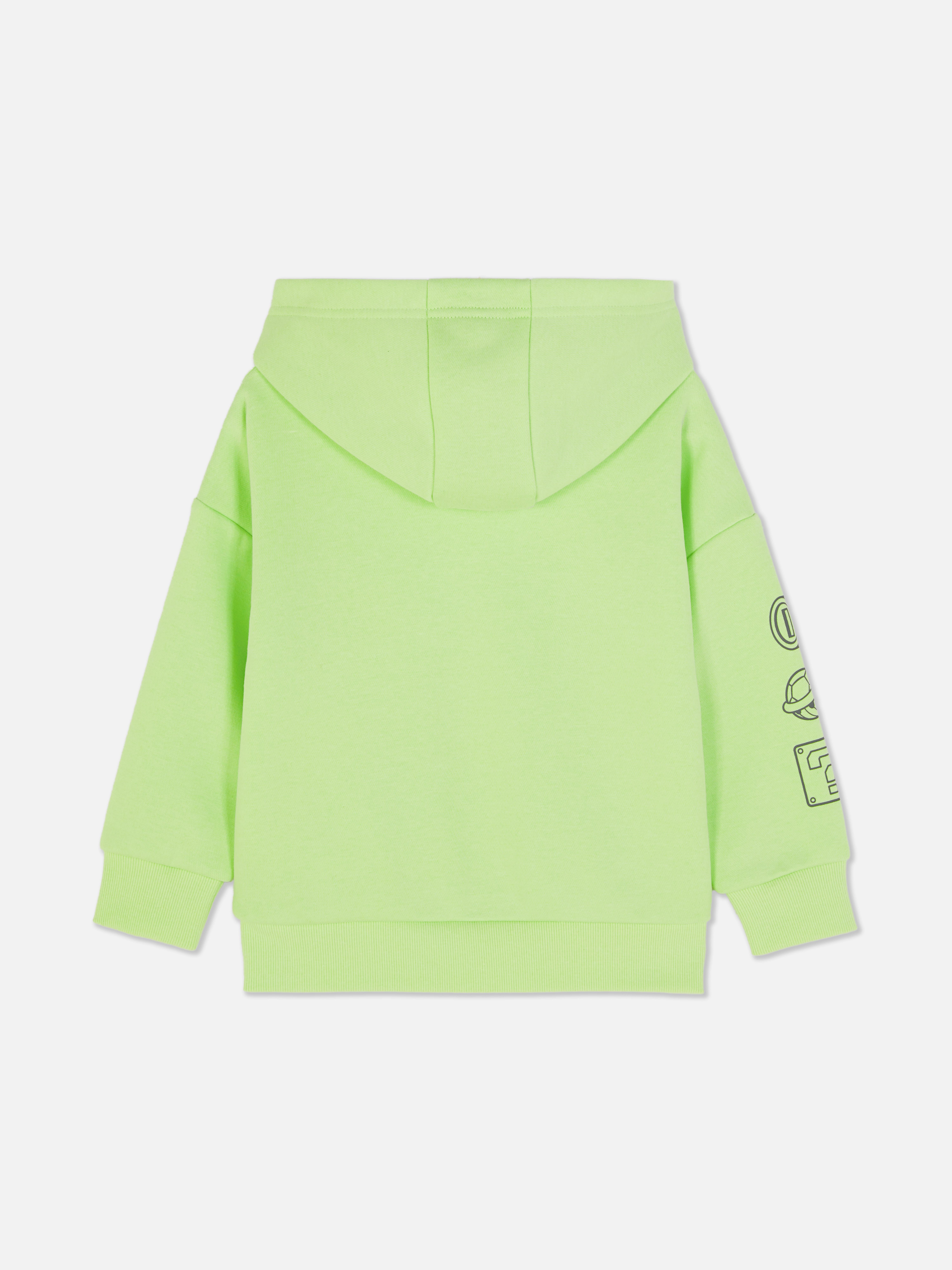 Passender Super Mario Hoodie Ein Hoodie mit überschnittenen Schultern, gerippten Bündchen und Super Mario-Prints