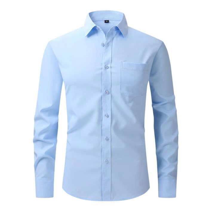 Slim fit overhemd met lange mouwen voor heren, elegant overhemd met zakje, effen kleur - lichtblauw