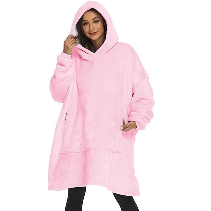 Manta tipo jersey de manga larga con capucha y bolsillo de FREOSEN - Rosa - Suave y cálida - 80x110cm