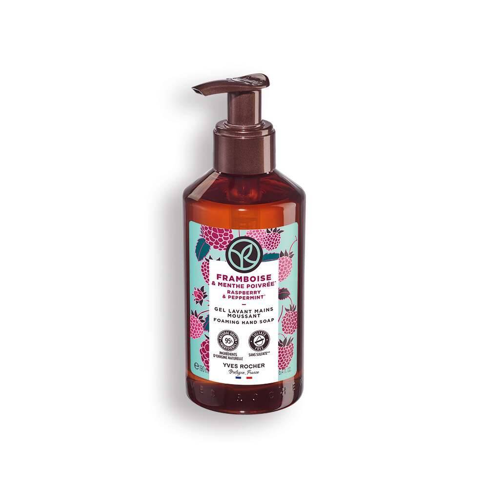 Gel de limpeza para as mãos com framboesa e hortelã-pimenta