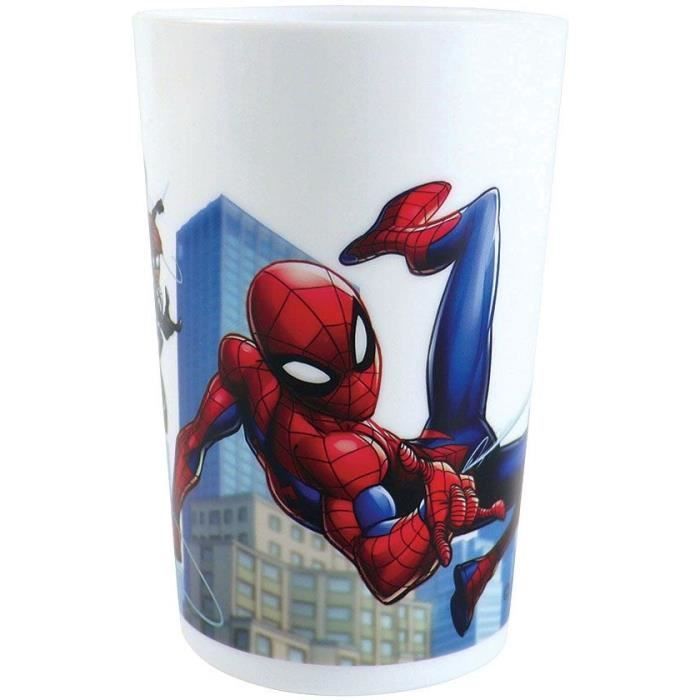 FUN HOUSE - Juego de vajilla de Spiderman - Vaso, plato (22 cm y 16 cm de diámetro), cubiertos, botella de agua y caja para aperitivos