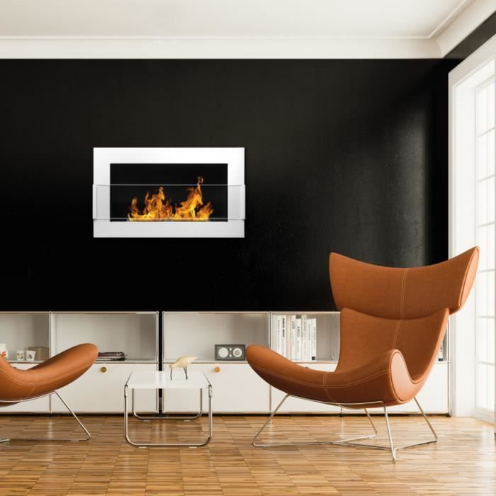 Chimenea de bioetanol - ASTRALIS - 65x40 cm - blanco brillante - acero - estilo moderno