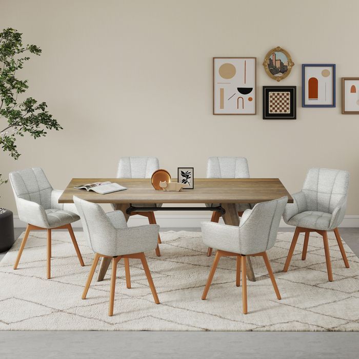 Conjunto de 6 cadeiras giratórias WAFTING com apoio de braços, poltrona estofada com encosto de algodão, cinza