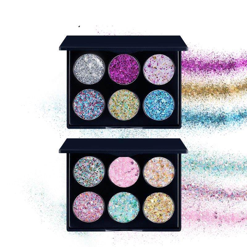 Palette de fards à paupières pailletés pour les yeux, longue tenue, effet smoky et chaud.