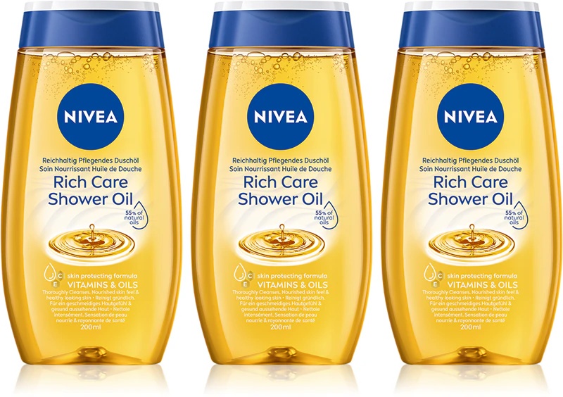 NIVEA Rich Care уље за туширање за суву кожу 3 x 200 мл
