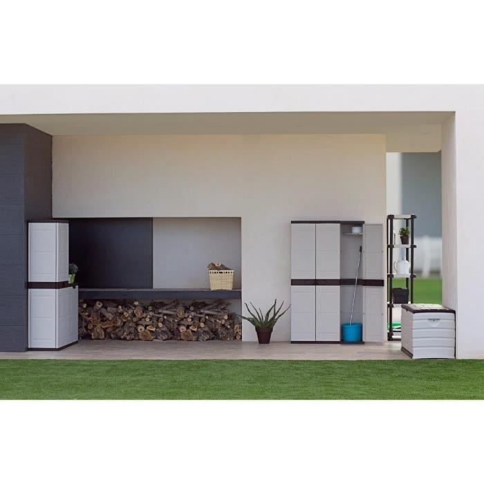 PLASTIKEN Titanium Tall Cabinet - 3 Doors - 105 x 44 x 176 cm - Black and Beige