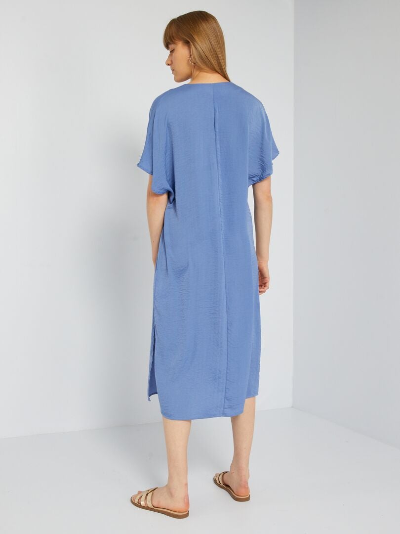 Vestido longo de cetim - azul acinzentado