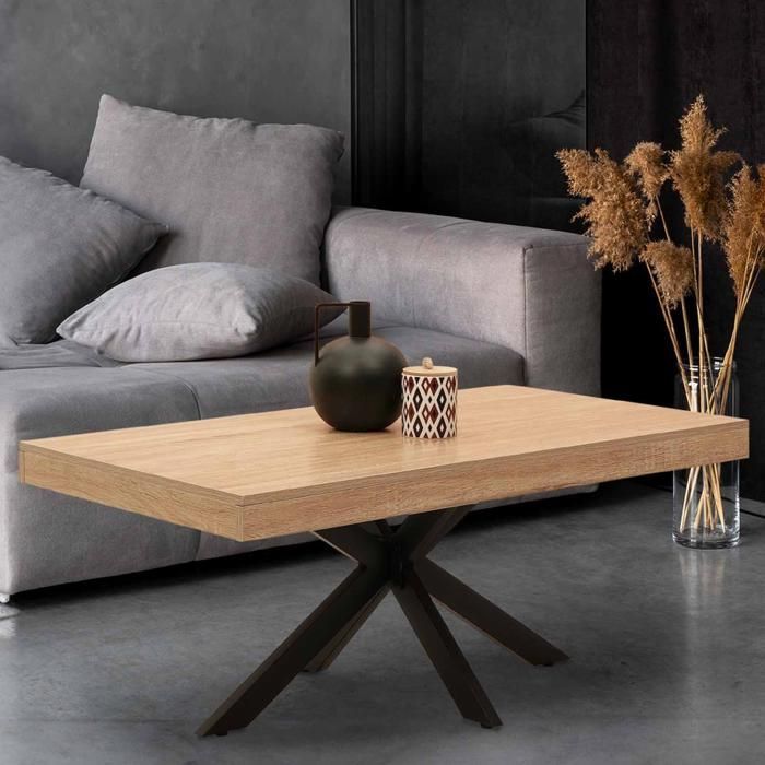 Tavolino rettangolare IDMARKET ALIX, 110 cm, con gambe a ragno in legno e nere.