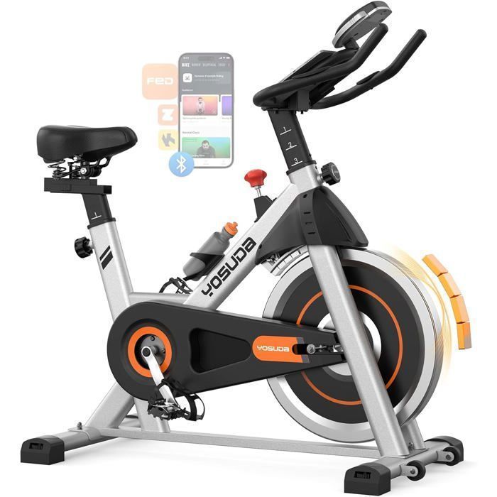 Cyclette magnetica YOSUDA, connessa e silenziosa, con supporto per tablet e sedile regolabile, portata massima 136 kg.