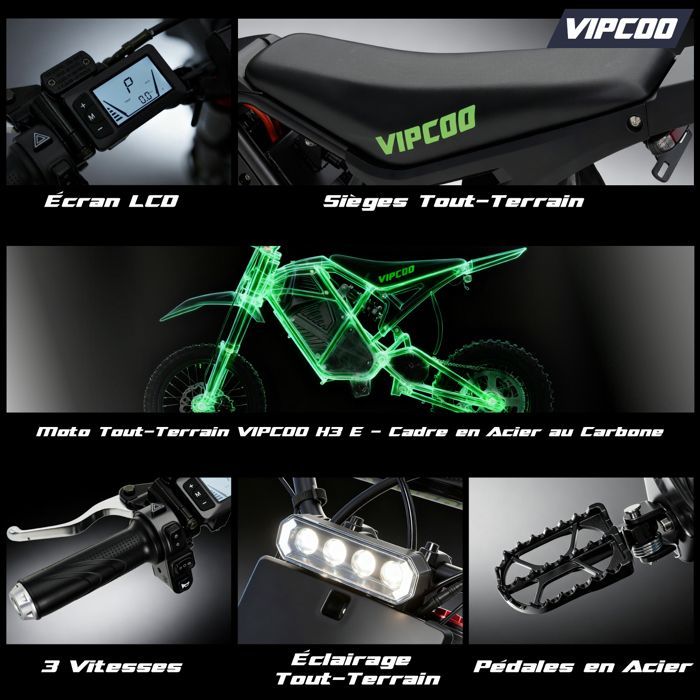 Elektrische offroadmotor, 3500W middenmotor, topsnelheid 63 km/u, 48V/23Ah accu, actieradius 70 km, laadvermogen 120 kg, zwart