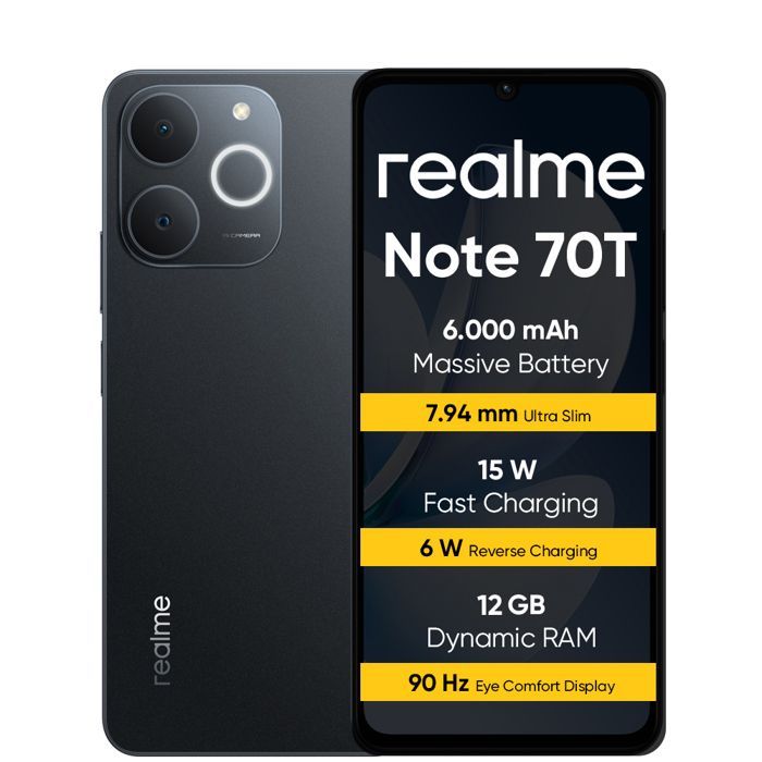 Smartphone realme Note 70T 4+256 GB, batería de 6000 mAh, carga rápida de 15 W y carga inversa de 6 W, negro