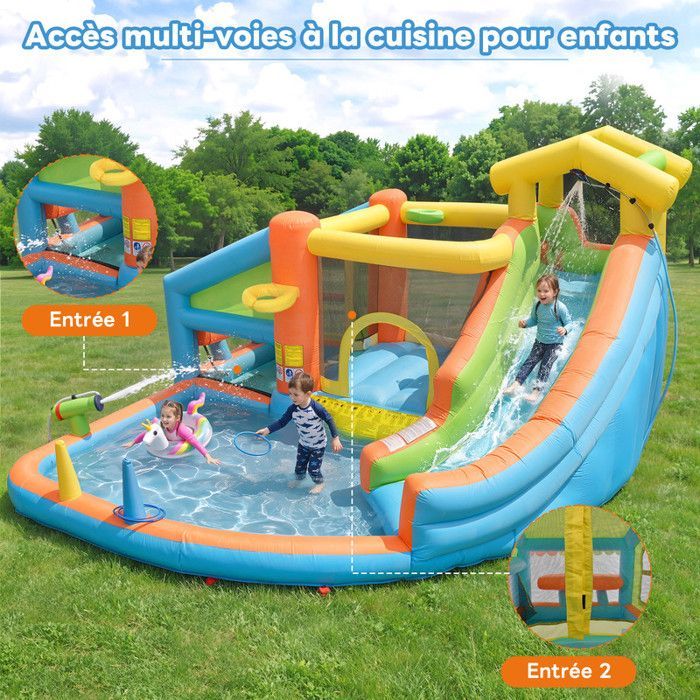 Inflatable castle for children - 360x350x210 cm - Multicolored - Oxford fabric - 580W blower - Slide - Paddling pool