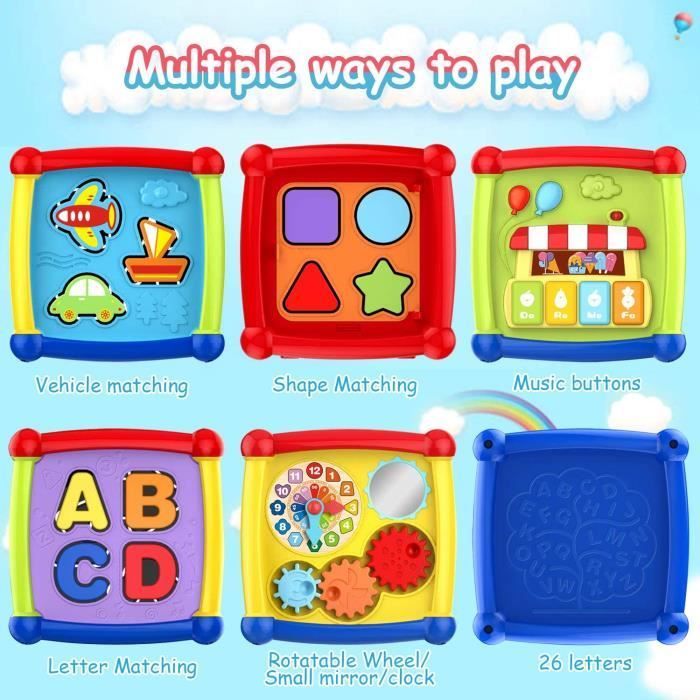 Cubo de actividades para bebés ZGEER - Juguete educativo 6 en 1 - Clasificación de formas y colores - Música y sonidos - Verde