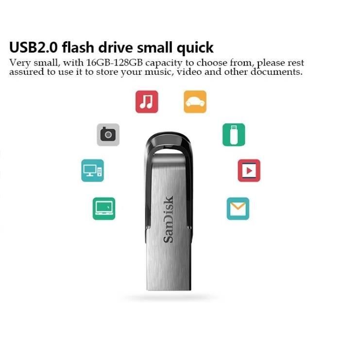 Clé USB 3.0 SanDisk Ultra Flair 128 Go - Hautes vitesses de transfert jusqu'à 150 Mo/s