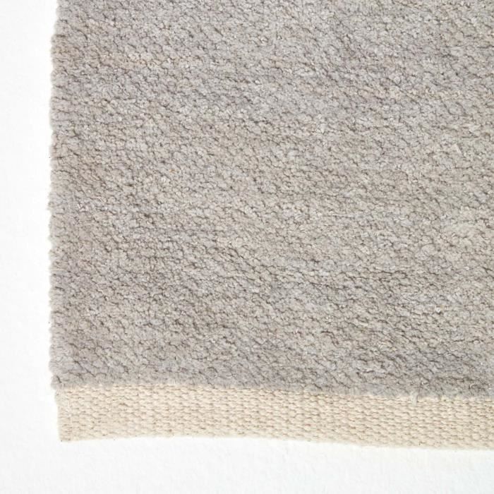 Alfombra de pasillo lisa de algodón chenilla gris claro - HOMESCAPES - 66 x 200 cm