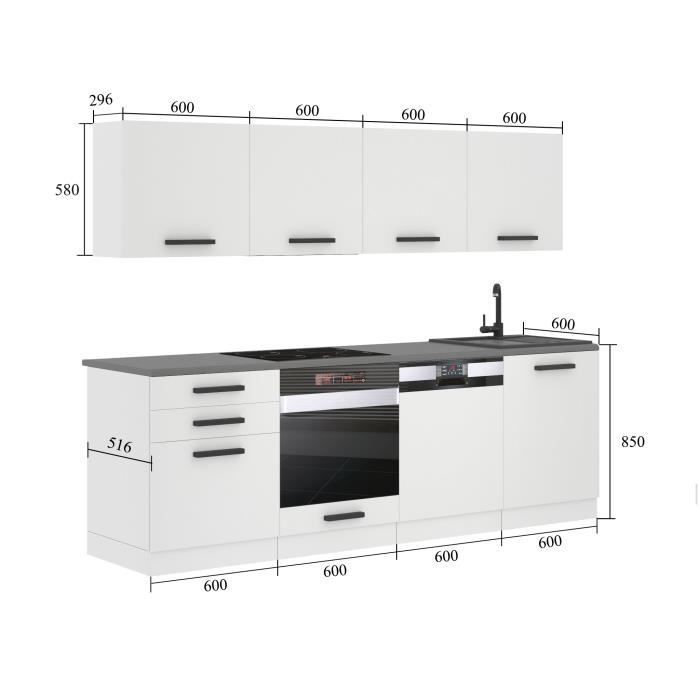 Cuisine Complète - B BELINI GROUP - ALICE - 240 cm - Finition Ultra-Brillante - Tiroirs Silencieux