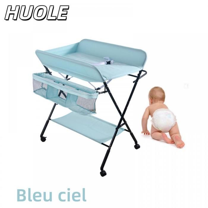 TAVOLO - Fasciatoio con cestino portaoggetti e appendiabiti - HUOLE - Altezza regolabile - 80*66*98 cm - Azzurro cielo