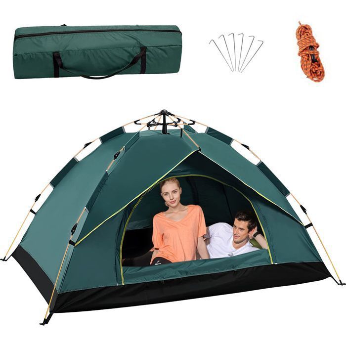 Tente de camping - 2/3 places - Vert - Montage automatique - Alpinisme