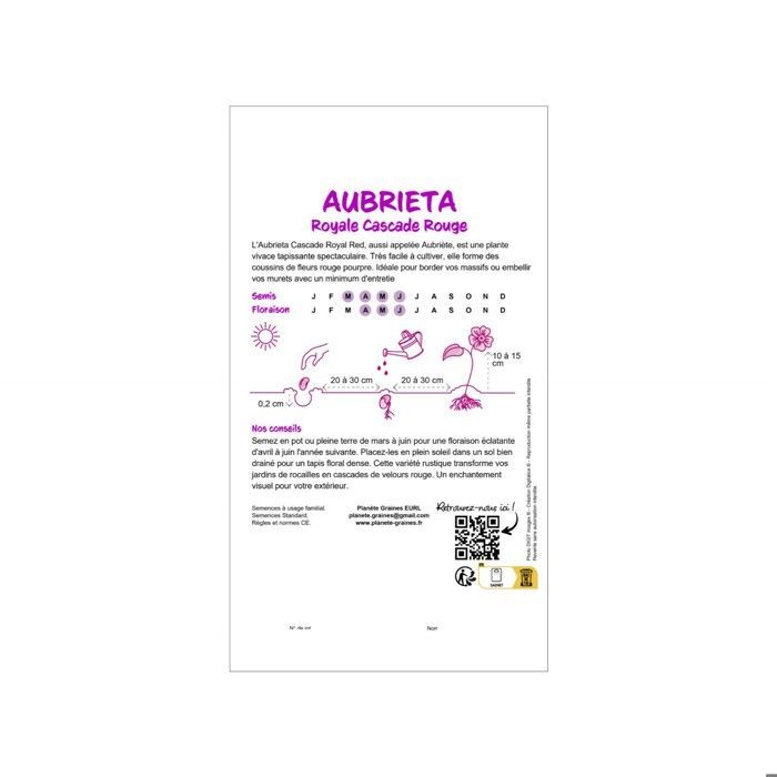 100 graines d'aubrieta cascade royal red - aubriète rouge intense pour muret et rocaille