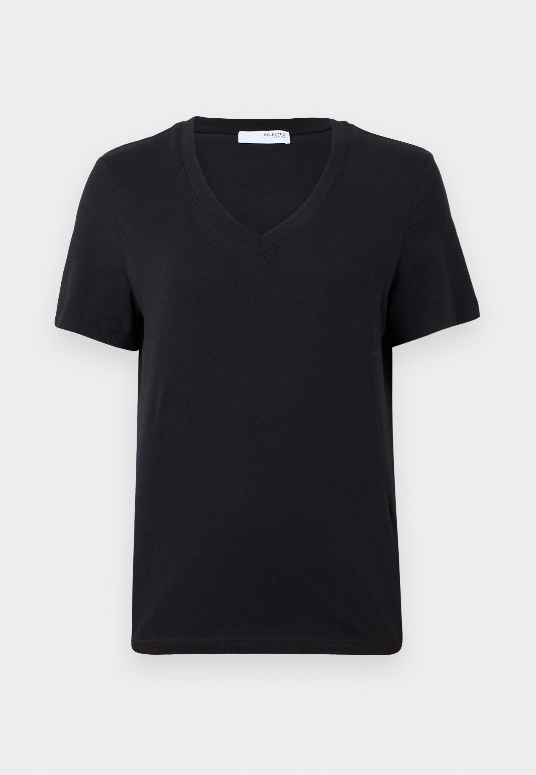Selected Femme SLFESSENTIAL V-HALS T-shirt - Basic T-shirt - zwart